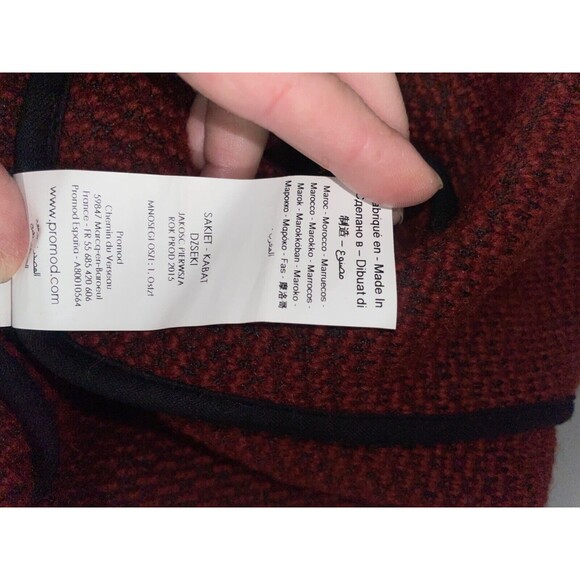 Promod Women's Wool Cardigan Coat size L Open Front Red Holidays Christmas - Picture 10 of 13